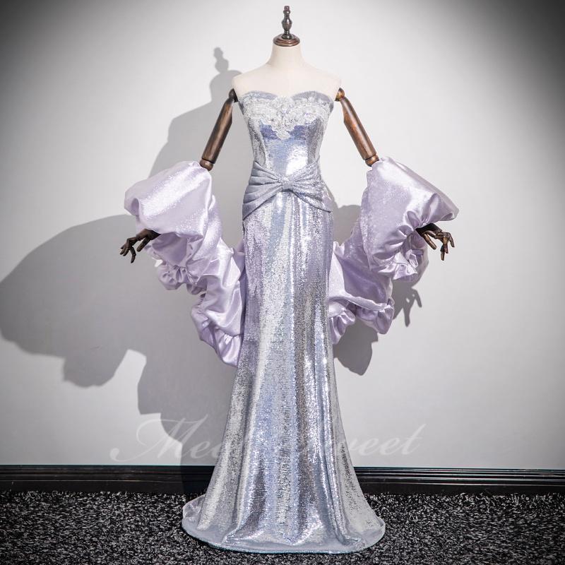 カラードレス 2点セット スパンコール パープル シルバー 演奏会 発表会 二次会 花嫁 ウエディング ウェディングドレス マーメイドライン マーメイドドレス