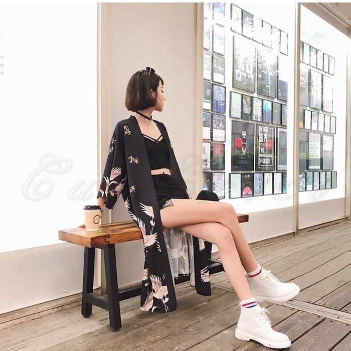羽織 カーディガン レディース ロング丈 着物 鶴柄 七分袖 薄手 浴衣 和風 和服 UVカット 花火大会 お祭り トップス アウター 春夏秋 おしゃれ