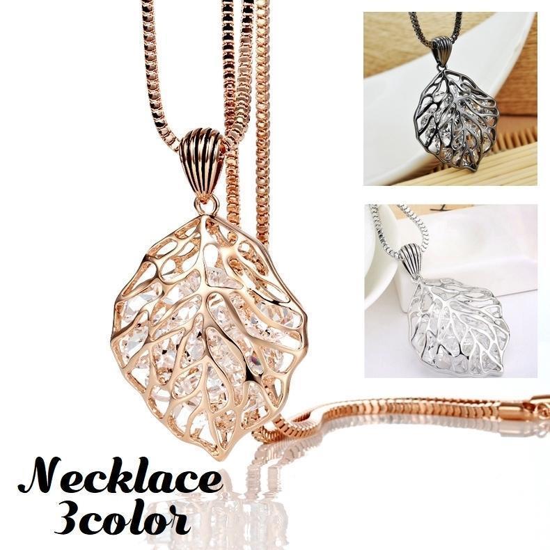 Mabe Pearls - ネックレス ペンダント レディース 女性 アクセサリー ラインストーン チェーン ロング 葉 リーフ 透かし 上品 エレガント カジュアル フォーマル父の日