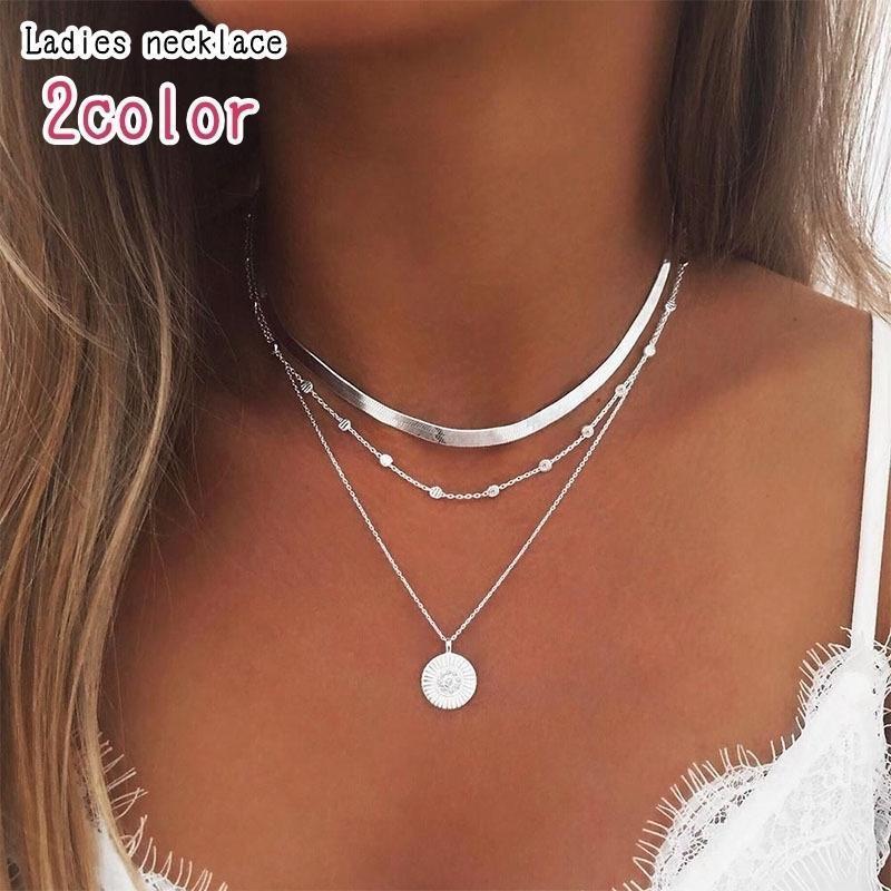 ネックレス レディース 女性 アクセサリー ファッション雑貨 フェイク3連 スネークチェーン アズキチェ..