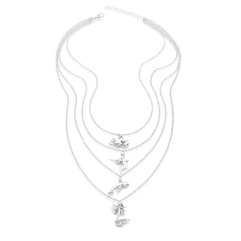パワフル55ショップのネックレス 4連ネックレス ロング ペンダントトップ ペンダント アクセサリー レディース 女性 女性用 婦人用 チェーン マーメイド タコ サメ 魚老人の日｜アングル3