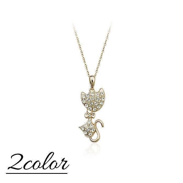 ネックレス レディース ネコ ねこ 猫 ラインストーン アクセサリー 可愛い かわいい おしゃれ 女性 婦人 女の子 ファッション小物 プレゼント 誕