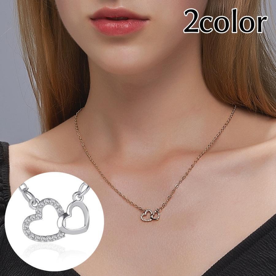 ネックレス アクセサリー レディース 女性用 ゴールドカラー シルバーカラー ハート ラインストーン かわいい おしゃれ シンプル ギフト 記念日 誕老人の日