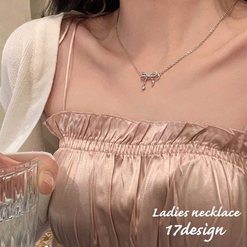 ネックレス ペンダント レディース 女性 アクセサリー ラインストーン リボン 蝶 フラワー パール調 シンプル おしゃれ かわいい きれいめ 首飾り