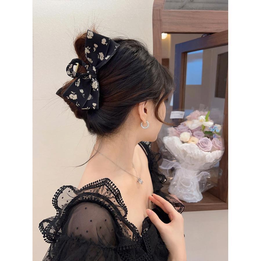 ヘアクリップ バンスクリップ レディース 女性 婦人 大人 髪留め 髪飾り ヘアアクセサリー リボン型 花柄 黒 茶色 オフホワイト カーキ色 おしゃ