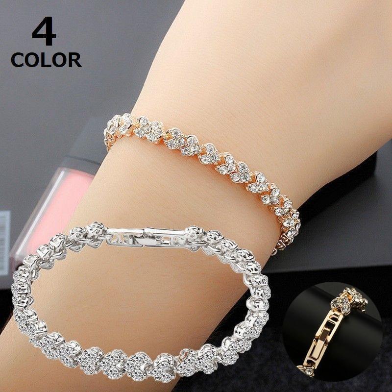 テニスブレスレット レディース 腕輪 ラインストーン ビジュー ハート 三角形 トライアングル 上品 きれいめ プレゼント ギフト