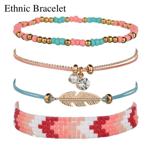 ブレスレット 4本セット アクセサリー ビーズ チェーン ジュエリー 女性用 レディース 葉っぱ おしゃれ きれい ボヘミアン 可愛い かわいい ピン ブレスレット 4本セット アクセサリー ビーズ チェーン ジュエリー 女性用 レディース 葉っぱ おしゃれ きれい ボヘミアン 可愛い かわいい ピン