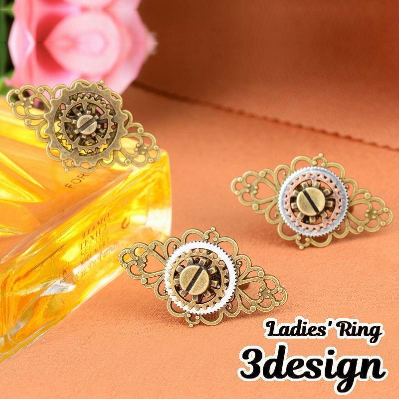指輪 リング レディース 女性用 オープンリング 歯車 ギアモチーフ スチームパンク アンティーク調 ビンテージ調 ユニーク ファッション小物 プレゼ(4)