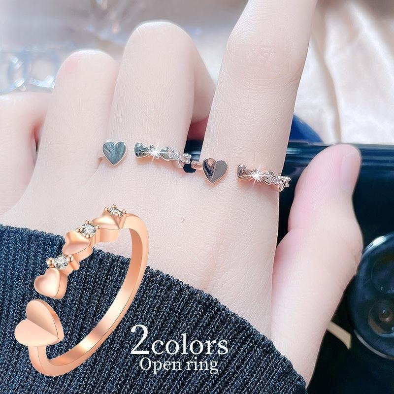 指輪 オープンリング 調節可能 アクセサリー レディース 女性 婦人 ラインストーン ハート かわいい おしゃれ カジュアル ギフト プレゼント 贈り