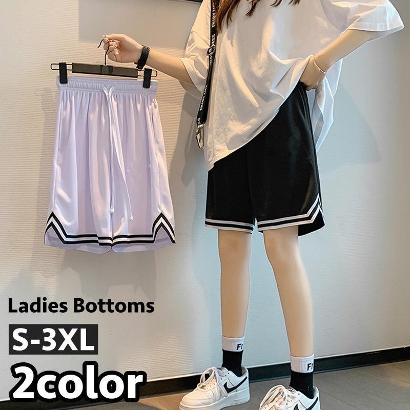 スポーツウェア ボトムス ハーフパンツ レディース 女性 半ズボン 2本ライン シンプル カジュアル フィットネス トレーニング ランニング ジョギン