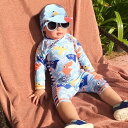 水着 男の子ベビー キッズ 子供服 プリント柄 サロペット 長袖ロンパース オールインワン 2点セット スイムウェア ラッシュガード子供 水着 海水浴 ビーチ