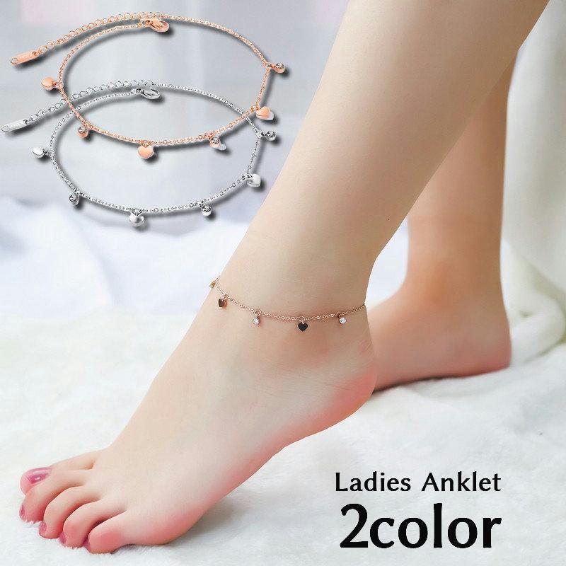 アンクレット アクセサリー レディース 女性用 チェーン ラインストーン ハート チャーム付き おしゃれ..