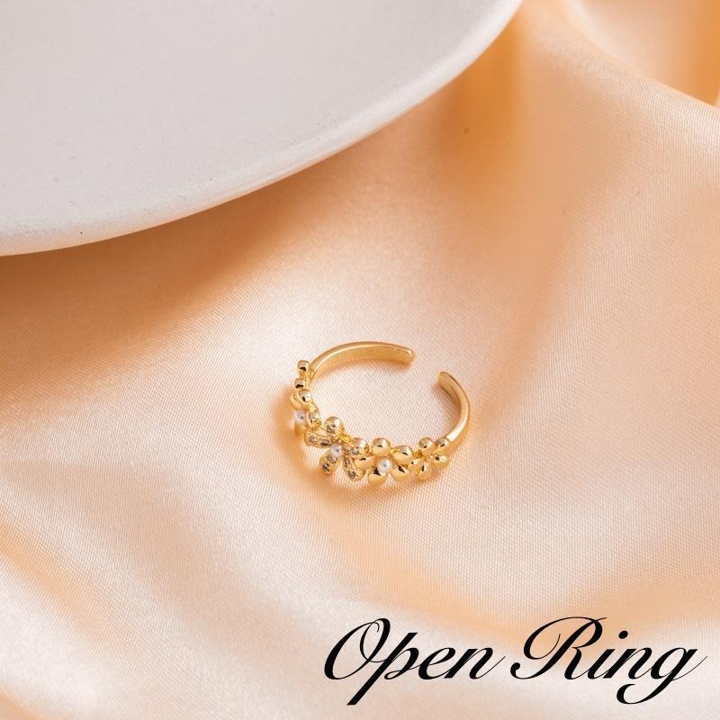 オープンリング 指輪 レディース 女性 アクセサリー フラワー お花 ラインストーン キラキラ 華やか ゴールドカラー お洒落 可愛い お出かけ 普段