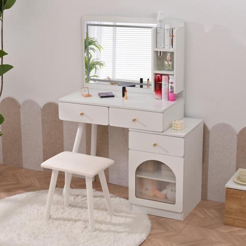 2024 最新型 ドレッサー おしゃれ テーブル 安い 鏡台ドレッサー 化粧台 テーブル 鏡台 メイク台 LEDラ..