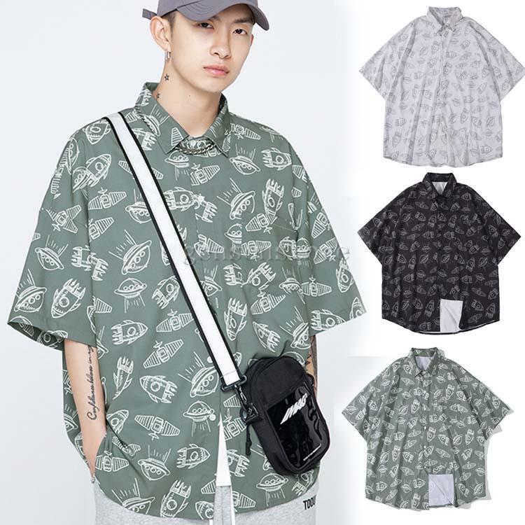夏新作 メンズ 半袖 シャツ アロハシャツ 花柄 ビッグシルエット 韓国ファッション ゆったり トップス カジュアルシャツ 男性 開襟シャツ 3色