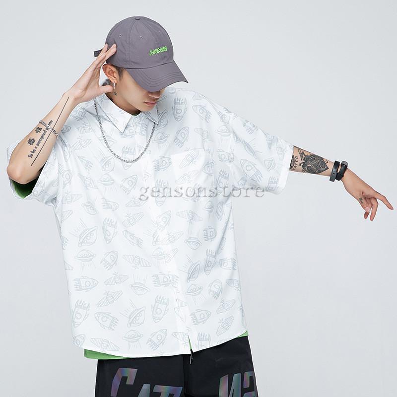 夏新作 メンズ 半袖 シャツ アロハシャツ 花柄 ビッグシルエット 韓国ファッション ゆったり トップス カジュアルシャツ 男性 開襟シャツ 3色