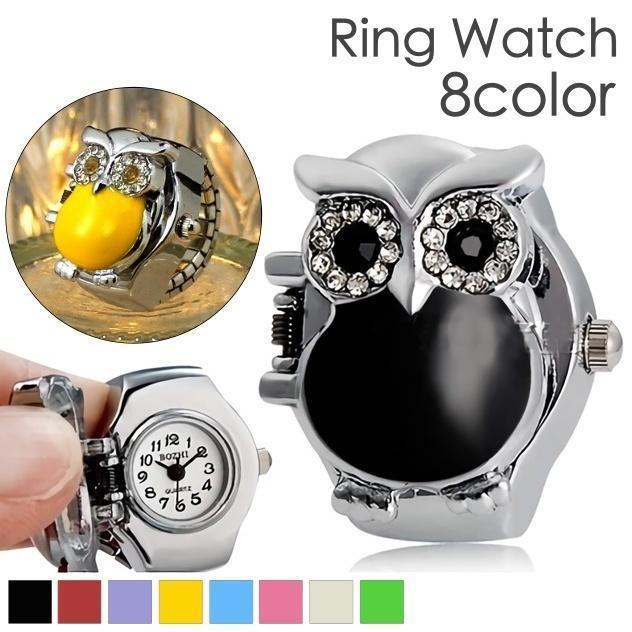 リングウォッチ 指輪時計 指時計 アナログ フリーサイズ 伸縮性 レディース 女性 アクセサリー 蓋付き ..