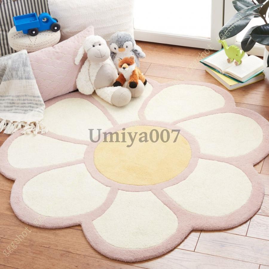 ラグ かわいい 円形 ラグマット カーペット 北欧 花模様 滑り止め 洗える 絨毯 じゅうたん 洗濯可能 丸洗い ホットカーペット対応 床暖房対応 春夏秋冬 丸
