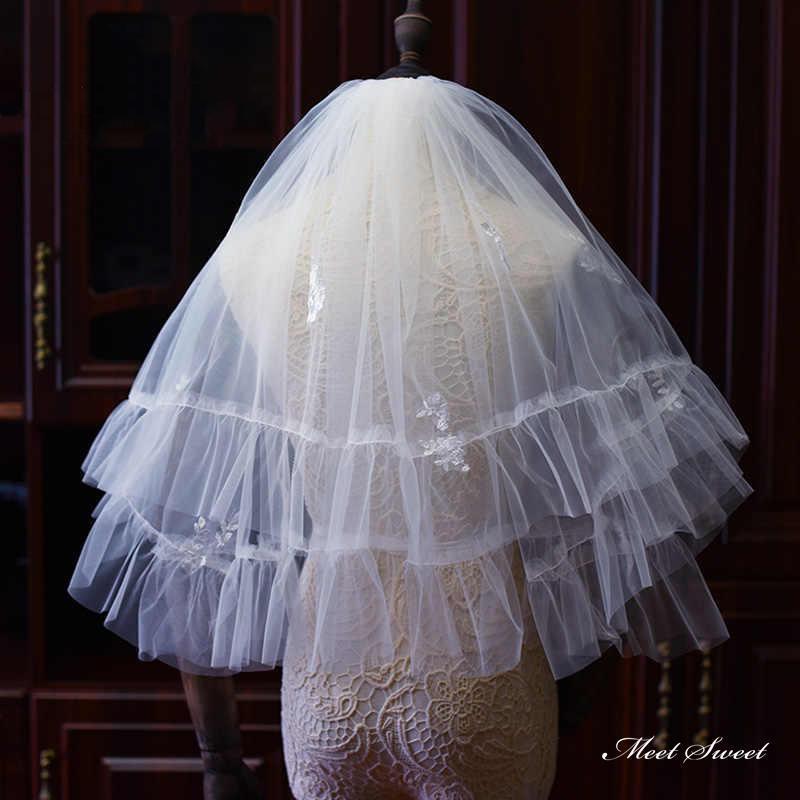ウェディングベール ミディアムベール ショートベール バルーンベール フリル ボリューム コーム 2層ベ..