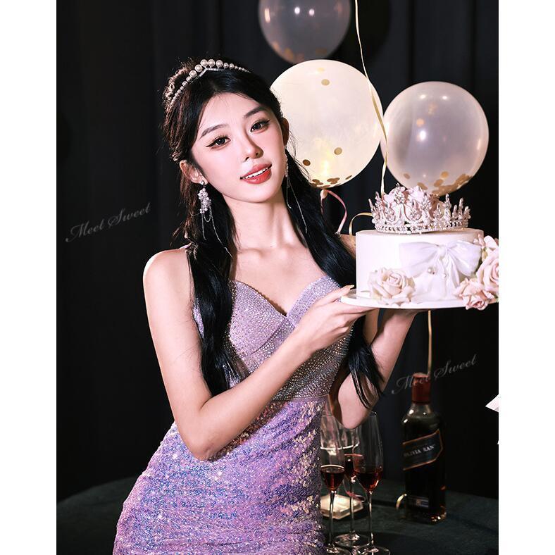 カラードレス パーティードレス パープル シースルー 袖なし ファスナー マーメイドドレス ウェディングドレス 演奏会 発表会 結婚式 二次会 前撮り トレンド 紫