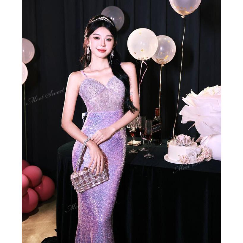 カラードレス パーティードレス パープル シースルー 袖なし ファスナー マーメイドドレス ウェディングドレス 演奏会 発表会 結婚式 二次会 前撮り トレンド 紫