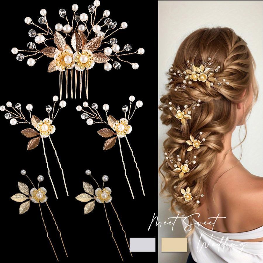 ウェデイング ヘッドドレス 花 コーム Uピン セット ゴールド シルバー アレンジ小物 ウエディング ブライダル 花嫁 二次会 パーティー 結婚式 披露宴 発表会