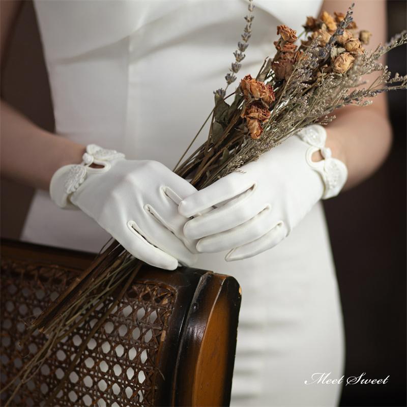ウェディンググローブ ウエディンググローブ ショートグローブ サテン チャイナボタン チャイナ風 ブラ..