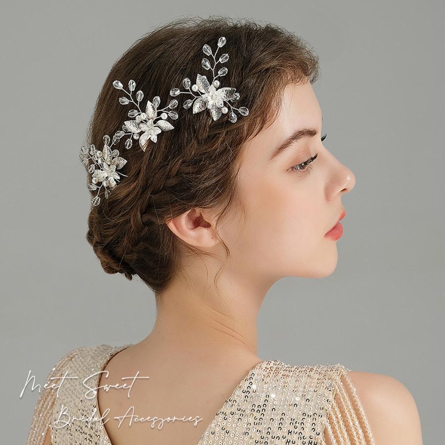 ヘッドドレス Uピン セット 大人 二次会 発表会 結婚式 花嫁 前撮り 海外挙式 撮影 和装 着物 浴衣 パーティー ウェディング ブライダル シルバー(4)