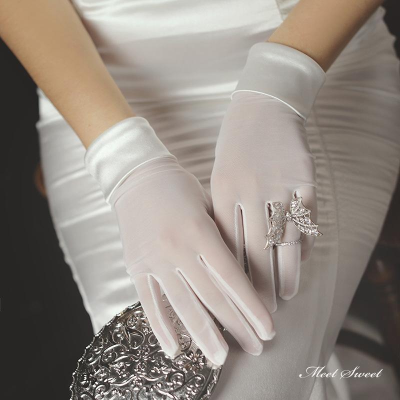 ウェディンググローブ ウエディンググローブ ショートグローブ サテン オーガンジー シンプル ブライダ..