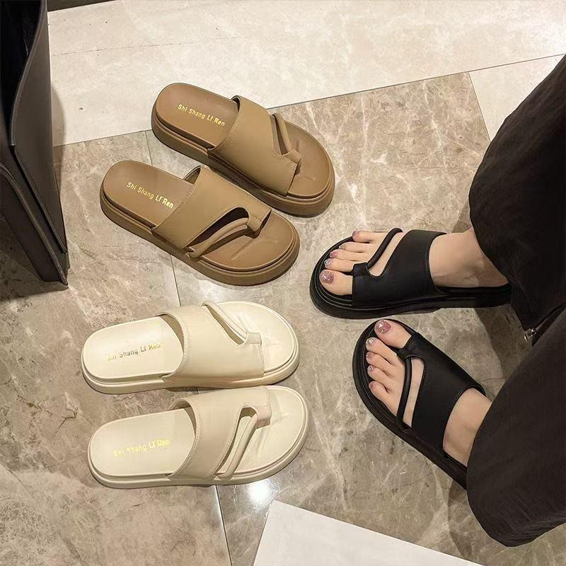 トングサンダル レディース 女性用 靴 つっかけ ぺたんこ フラット ローヒール レザー調 親指トング ラ..