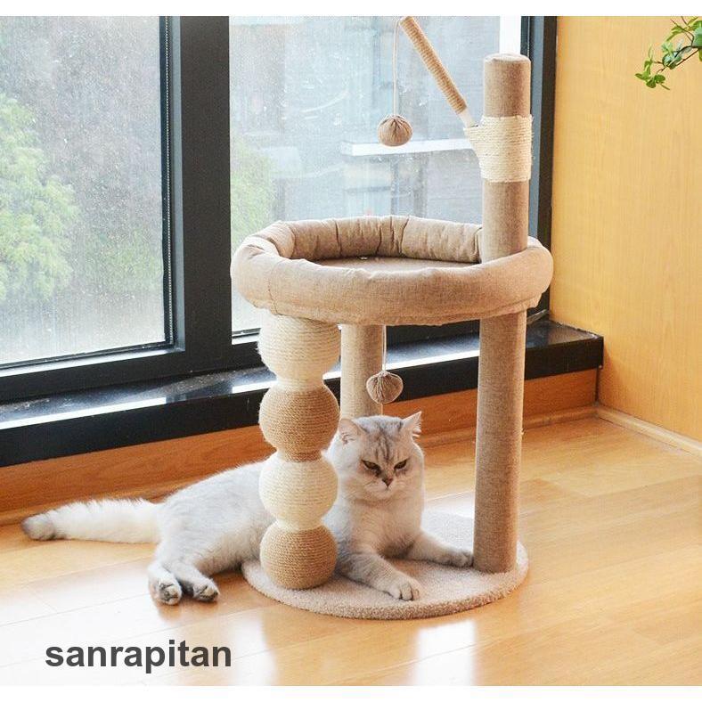 パワフル55ショップのキャットタワー 据え置き型 キャットツリー 2段 猫用 ペット用品 ベッド 寝床 爪とぎ ボール付き おしゃれ ねこ ネコ ペットグッズ｜アングル3