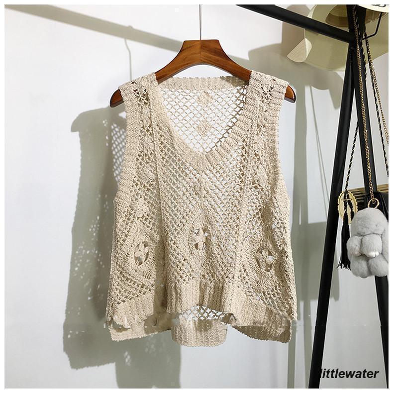 ベスト レディース サマー ニット レース 花柄 ノースリーブ 透けし 重ね着 可愛い 春 夏 カジュアル ..