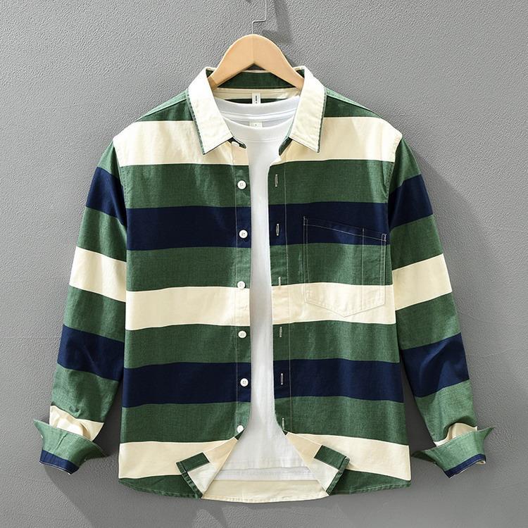 シャツ ボーダー柄 秋服 秋物 カジュアルシャツ トップス 長袖 100%綿 メンズ ファッション 父の日