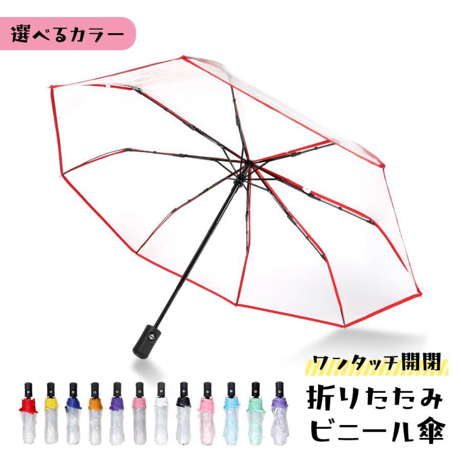 ビニール傘だけどおしゃれで折りたためる新感覚な雨傘！折りたたみ傘xビニール傘のハイブリッド!ビニール傘の気軽さと、折りたたみ傘の手軽さが融合!頑丈で、自動で開くワンプッシュ型だから、通勤通学はもちろん、旅行にもおすすめです!ご注意晴雨兼用ではありません。本商品は軽量ではございませんが、丈夫で多少の風には負けない作りとなっております。ビニール素材の特性上、UVカット機能、撥水、完全遮光はございませんが、他にはないユニークなデザイン(透明傘&
