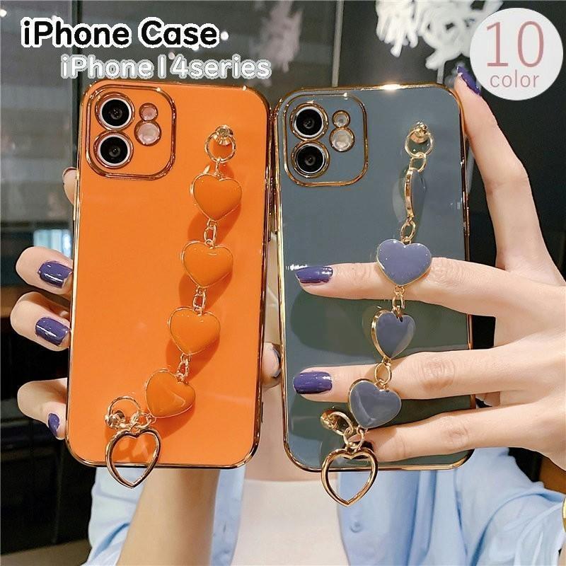 iPhoneケース スマホケース iPhoneカバー スマホカバー チェーン付き ハート 落下防止 汚れ防止 傷防止 かわいい おしゃれ 女子力 ゴー