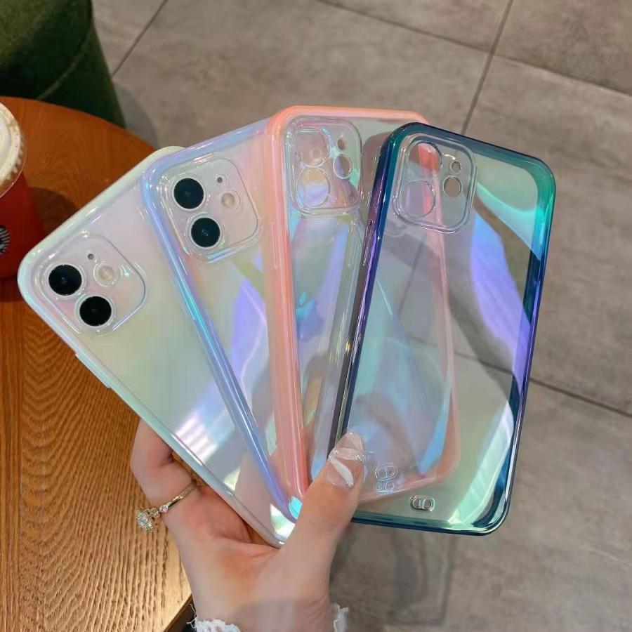 iPhoneケース iPhoneカバー アイフォン オーロラカラー クリア 透明 TPU スマホカ...