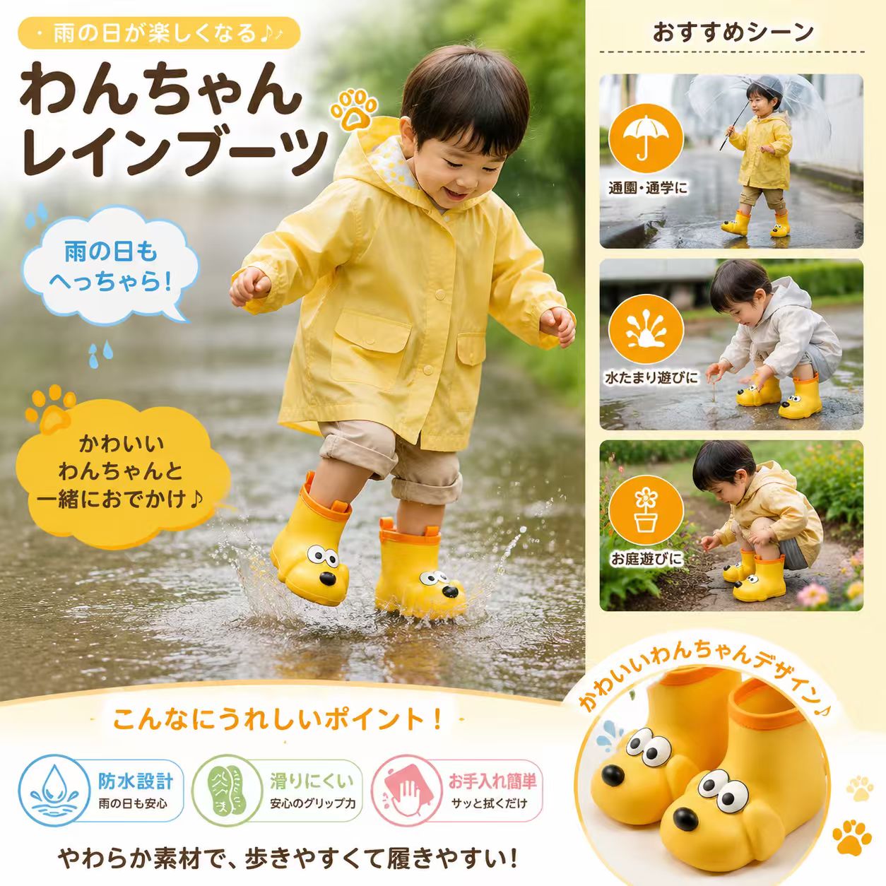 サイズ目安 表示サイズ 靴内長 推奨足長 15.0cm 15cm 14～14.5cm 16.0cm 16cm 15～15.5cm 17.0cm 17cm 16～16.5cm 18.0cm 18cm 17～17.5cm 19.0cm 19cm 18～18.5cm 20.0cm 20cm 19～19.5cm ※個人の足型により異なります。足幅が広いお子様は1サイズ上をおすすめします。すべてのデータは手作業で計測しており、約0.5cmの誤差が生じる場合がございます。あらかじめご了承ください。 ご使用上の注意 1. 当店の靴は適度な硬さに設計しております。過度に柔らかい靴底を求めないでください。靴底が柔らかすぎると、扁平足の原因となる場合がございます。 2. EVA素材の靴は、長時間の直射日光による放置を避けてください。 3. 開封時に多少の臭いがする場合がございますが、製造直後の商品特有のものです。風通しの良い場所で十分に换气していただければ臭いは消えます。素材は安全なものを使用しておりますので、ご安心ください。商品画像