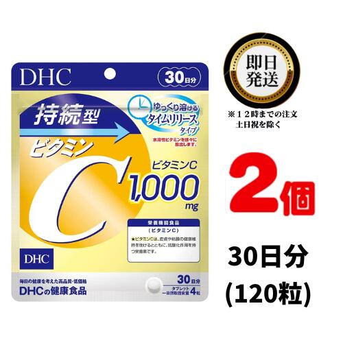 持続型ビタミンC 30日分 【栄養機能食品（ビタミンC）】 (120粒) ×2 | ディーエイチシー サプリメント サプリ 健康食品 健康サプリ タブレット さぷり ビタミンシー 女性 美容 タイムリリース 持続型 高濃度 透明感 若い ストレス 皮膚 粘膜 抗酸化作用 ゆっくり 長く