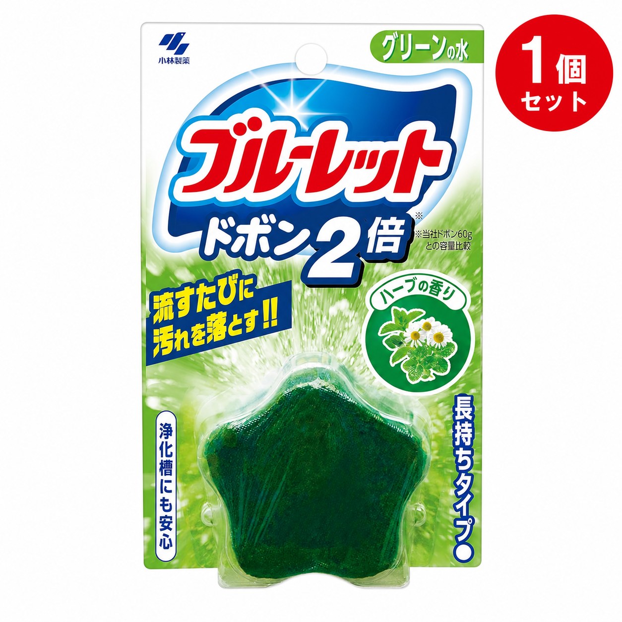 商品名小林製薬 ブルーレットドボン2倍 ハーブ 120gキャッチコピー小林製薬のブルーレットドボン2倍 ハーブ。毎日のケアやストックに使いやすい商品です。商品説明トイレタンク内に入れるだけで、流すたびに汚れをしっかり落とす手軽さが魅力のブルーレットドボン2倍。約4?10週間持続する長持ち設計で、従来品の2倍の容量を実現しました。さわやかなハーブの香りがトイレ空間を快適に保ち、浄化槽やバクテリアにも配慮した安心設計で、家族みんなが安心して使えます。特長・流すだけで手軽に汚れを落とす・約4?10週間持続する2倍タイプ・さわやかなハーブの香りで快適な空間を演出・浄化槽やバクテリアに配慮した設計・使いやすい120gサイズでコストパフォーマンスが良いおすすめの使い方/選ばれる理由手間をかけずにトイレの清潔を保ちたい方にぴったり。長期間効果が持続する洗浄剤を探している方や、香り付きでトイレを快適にしたい方におすすめです。また、まとめ買いでストックすることで、買い替えの手間を減らすことができます。商品情報・容量: 120g・メーカー: 小林製薬・ブランド: 小林製薬・セット表示: 1,2,3広告文責：合同会社GO-monoTEL：070-9310-2862