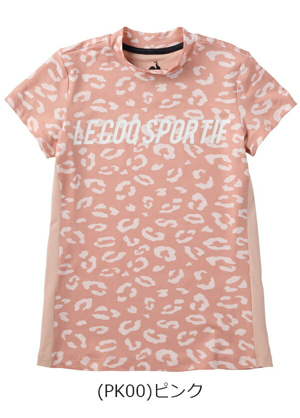 【残り ピンクSサイズ 1枚限り】ルコック 春夏モデル レディース 半袖シャツ QGWTJA22【22】lecoq golf レオパードモックネックシャツ