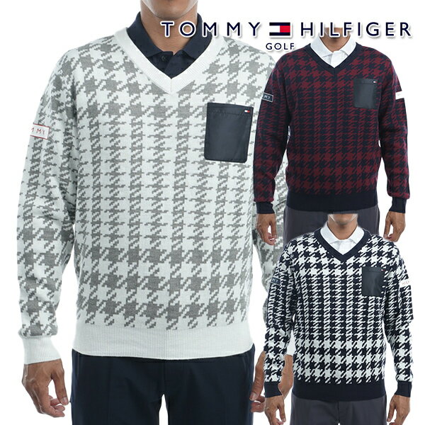 トミーヒルフィガー 秋冬モデル メンズ 千鳥チェック柄 Vネックセーター THMA275 【22】TOMMY HILFIGER