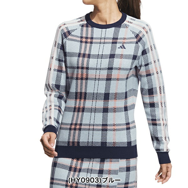 【特価】アディダスゴルフ 秋冬モデル レディース タータンチェック クルーネック セーター MKS40 adidas golf 【23】