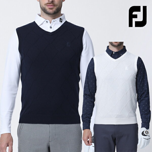 ★12月限定★【全品対象!エントリーでポイント3倍!】【特価】フットジョイ 秋冬モデル メンズ ケーブルアーガイルVネックベスト FJ-F23-M02 Foot...