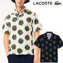 ラコステ 2024年春夏モデル メンズ ウルトラドライ オープンネック 総柄 半袖シャツ CH7568-99 LACOSTE