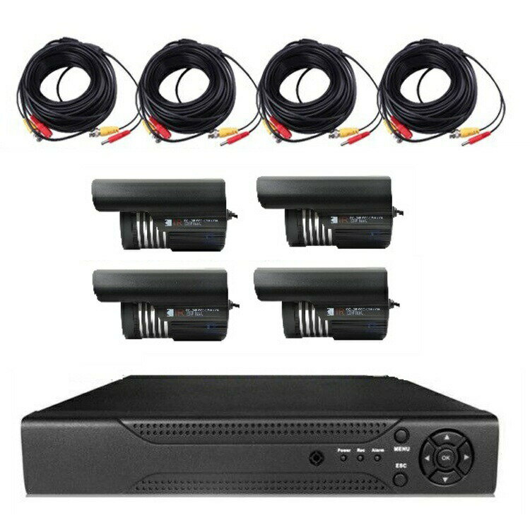 カメラ4台＋レコーダー＋HDDセット 動体感知機能 スマホで映像確認&操作 カメラ4台同時録画可能 P2P対応 防水赤外線 1TB JL-DVR4CHNEWHDDSET 送料無料