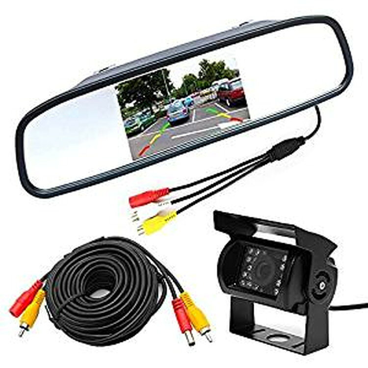乐天商城 - 12V/24V兼用バックカメラセット トラック、バス、重機等対応 4.3インチルームミラーモニター+暗視防水バックカメラ＋20mケーブル ガイドライン表示対応 JL-403CBK700CB20
