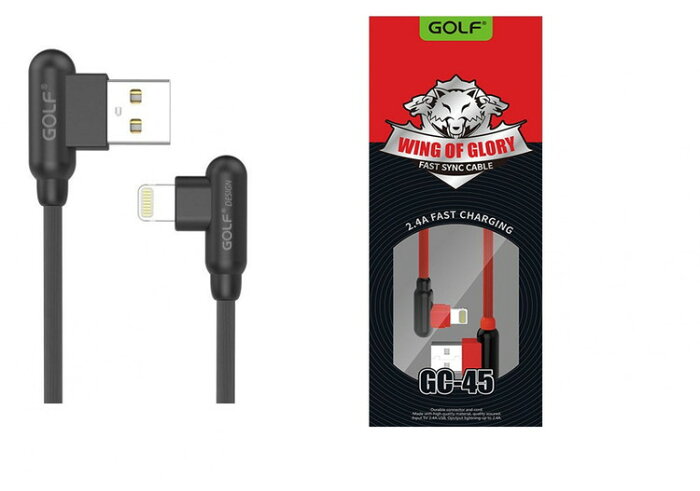 [GOLF] L字型LT8ピン端子急速充電ケーブル iPhone iPad など用 急速充電 2.4A対応 長さ約1m データ転送対応 高耐久性 丈夫 断線の心配無し JL-GOLF45LT 送料無料