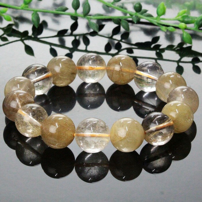 【厳選 一点物 大玉 14mm】ルチルクォーツ ブレスレット 金針水晶 原石 金運 財運 仕事運 ルチルクォーツ ブレスレット 腕輪 Bracelet ルチルク...