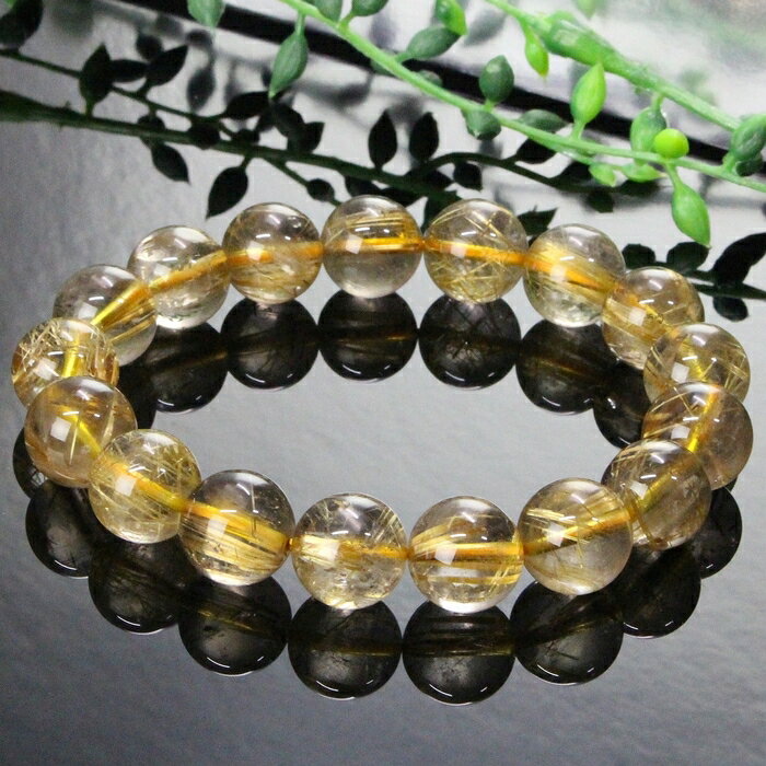 【厳選 一点物 ブラジル産 高品質 AAAグレード 12mm】ルチルクォーツ ブレスレット 原石 金運 財運 仕事運 ルチルクォーツ ブレスレット 腕輪 タイタ...