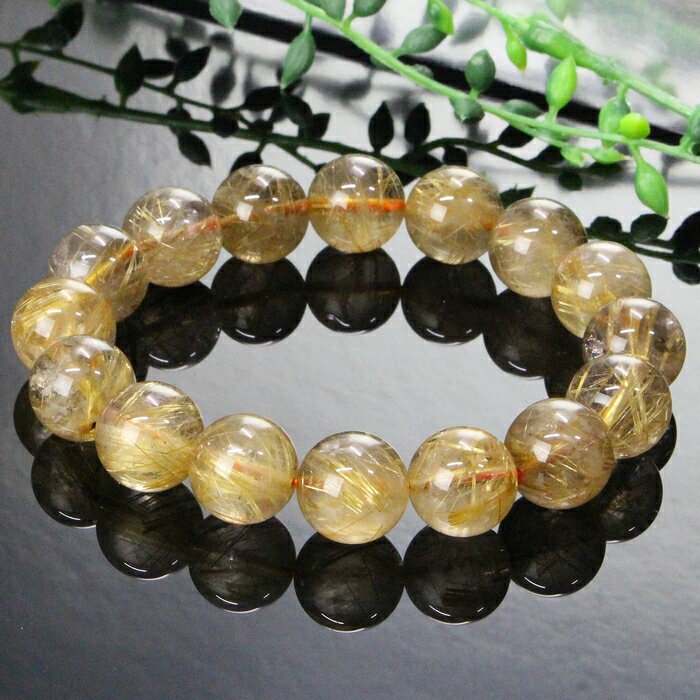 【特選最高グレード一級品 一点物現物 13mm】ルチルクォーツ ブレスレット 金針水晶 原石 ルチルクォーツ ブレスレット 腕輪 ルチルクォーツブレスレット 天...